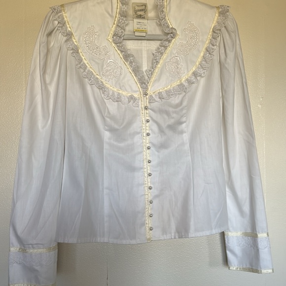 Gunne Sax Tops - Vintage Gunne Sax White Blouse with Lace Details